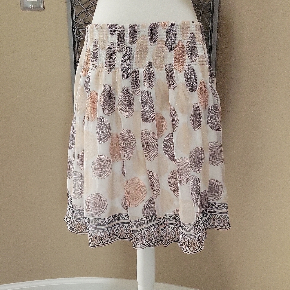 White House Black Market Brown and White Silk Skater Skirt
